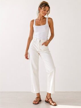 IKKS White High Waist Straight Leg Jeans Slouchy Cropped EU 38